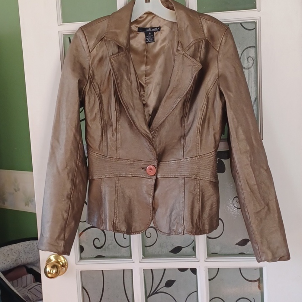 Willi Smith leather fitted jacket women's size 10 bronze blazer